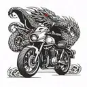 A unique blackwork tattoo of a motorcycle transforming into a dragon, symbolizing the client's adventurous spirit and love for motorcycles tattoo design idea