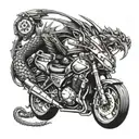 A unique blackwork tattoo of a motorcycle transforming into a dragon, symbolizing the client's adventurous spirit and love for motorcycles tattoo design idea