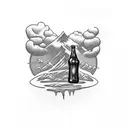 A beer bottle morphing into a towering glacier tattoo design idea