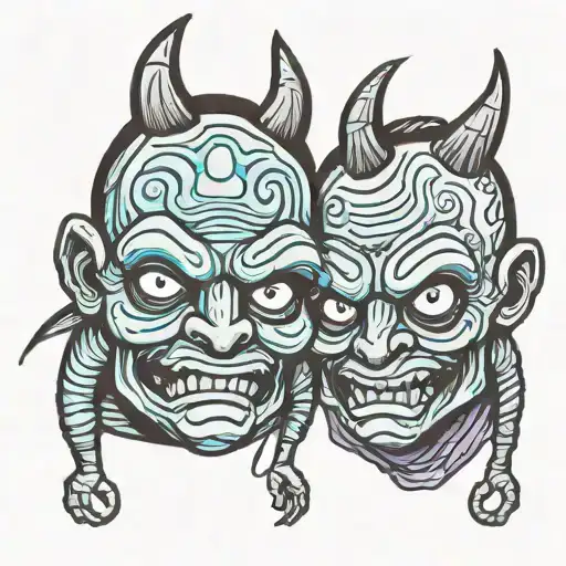 siamese twin head gore monster tattoo design idea