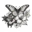 butterfly and hibiscus flowers tattoo design idea