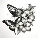 butterfly and hibiscus flowers tattoo design idea
