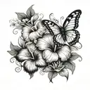 butterfly and hibiscus flowers tattoo design idea