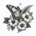 butterfly and hibiscus flowers tattoo design idea