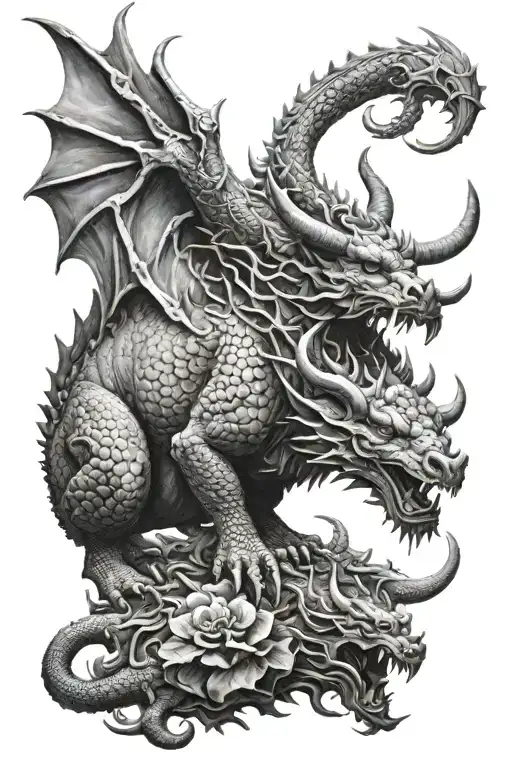 ox with dragon surrounding it. black and white realism tattoo design idea