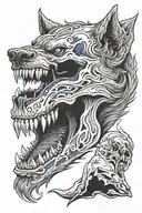 Skull over an growling wolf tattoo design idea