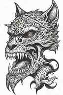 Skull over an growling wolf tattoo design idea
