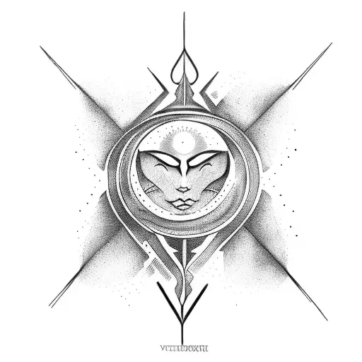 V shape tatoo, with sun, moon, eclipse tattoo design idea