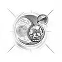 V shape tatoo, with sun, moon, eclipse tattoo design idea