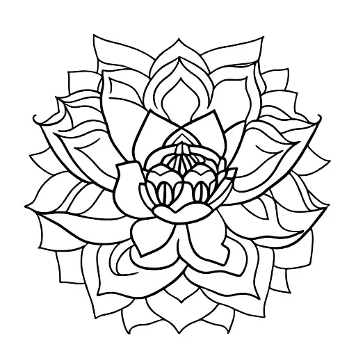 A delicate lotus flower blooming under a crescent moon tattoo design idea