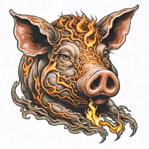 burning pig tattoo design idea