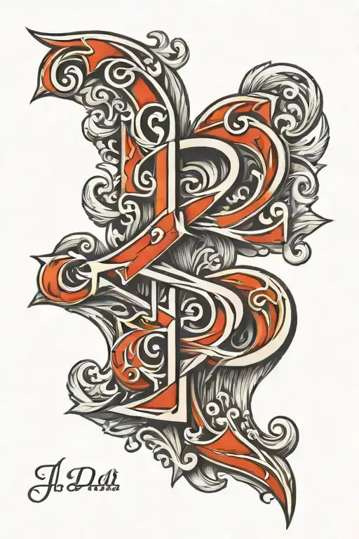 Letters J+T+D+H heart tattoo design idea