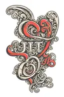 Letters J+T+D+H heart tattoo design idea