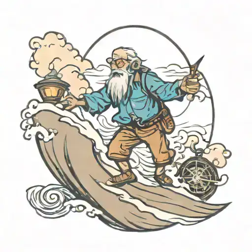 compass old man on the mountain waves crashing tattoo design idea