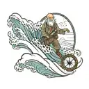 compass old man on the mountain waves crashing tattoo design idea