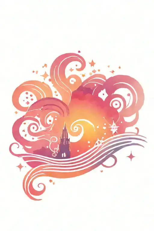 long waves, stars, color gradient tattoo design idea