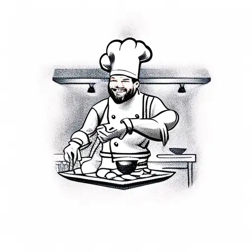 A new-school tattoo of a dinosaur chef cooking in a historical kitchen tattoo design idea