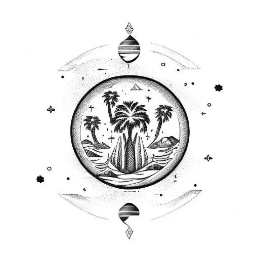 aquarius constellation with palm tree elements tattoo design idea