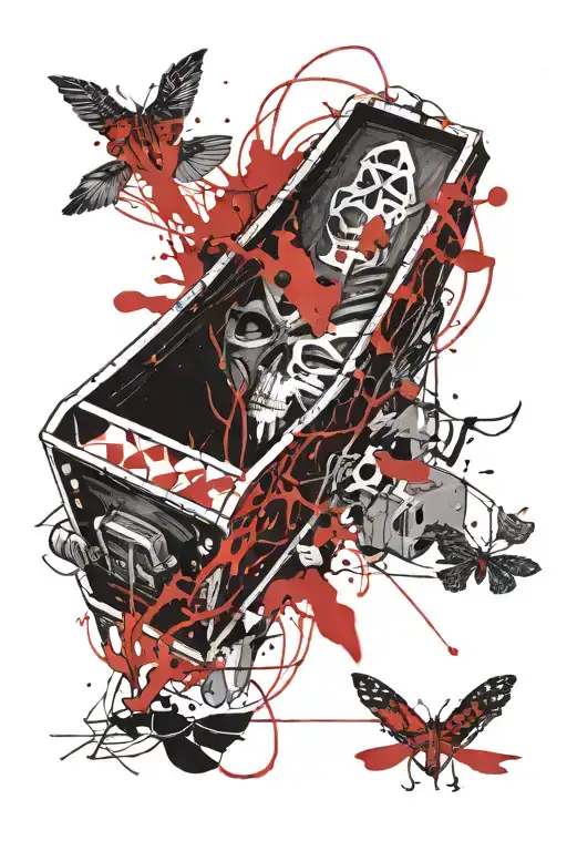 Coffin lid scratched tattoo design idea