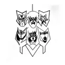 KISS original band members makeup in four minimalist heads tattoo design idea