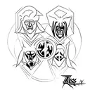 KISS original band members makeup in four minimalist heads tattoo design idea