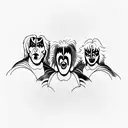 KISS original band members makeup in four minimalist heads tattoo design idea