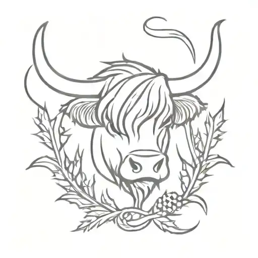 Scottish thistle and highland cow an keltic knot tattoo design idea