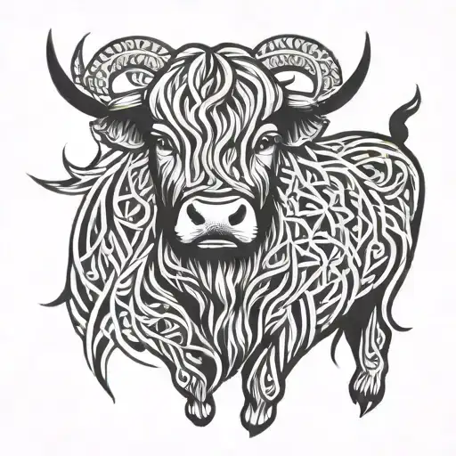 triskele symbol and Scottish highland cow tattoo design idea