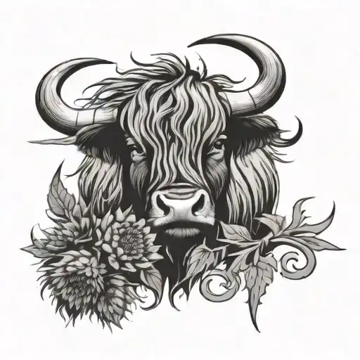 Scottish thistle and highland cow an keltic knot tattoo design idea