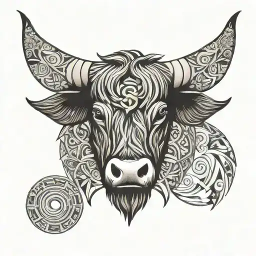 triskele symbol and Scottish longhorn highland cow Head, simple design  tattoo design idea