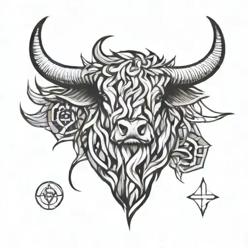 triskele Symbol as thistle and Scottish longhorn highland cow Head  tattoo design idea