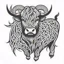triskele symbol and Scottish highland cow tattoo design idea