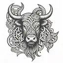 triskele symbol and Scottish highland cow tattoo design idea