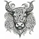 triskele symbol and Scottish highland cow tattoo design idea