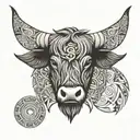 triskele symbol and Scottish longhorn highland cow Head, simple design  tattoo design idea