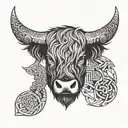 triskele symbol and Scottish longhorn highland cow Head, simple design  tattoo design idea