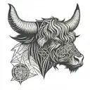 triskele symbol and Scottish longhorn highland cow Head, simple design  tattoo design idea