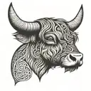 triskele symbol and Scottish longhorn highland cow Head, simple design  tattoo design idea