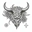 triskele Symbol as thistle and Scottish longhorn highland cow Head  tattoo design idea