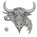 triskele Symbol as thistle and Scottish longhorn highland cow Head  tattoo design idea