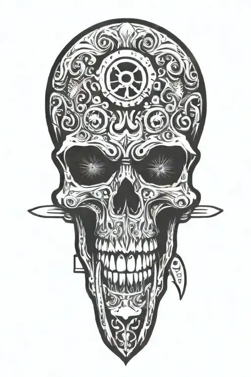 skull and knife tattoo design idea
