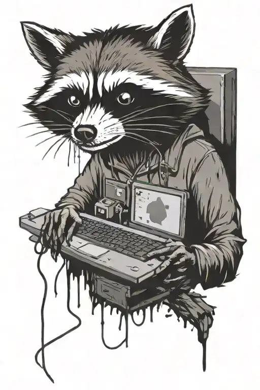 hacker racoon with computer  tattoo design idea