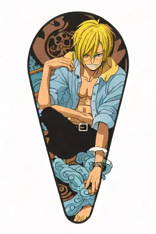 sanji one piece in an anime style , no hands, 0 hands, no face tattoos tattoo design idea