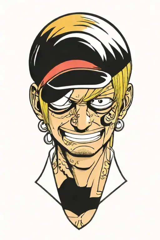 sanji one piece in cartoon style , no hands, 0 hands tattoo design idea