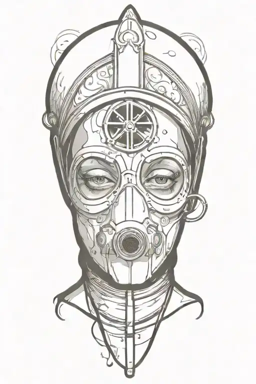 nun wearing a gass mask surrounded by smoke rising tattoo design idea