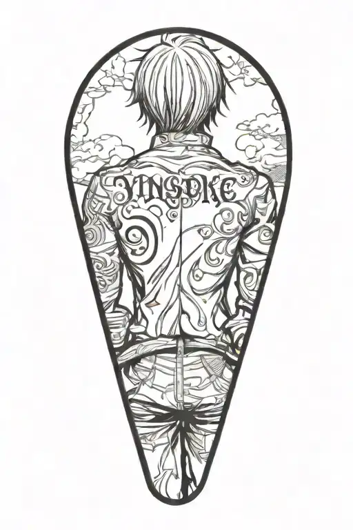 Vinsmoke Sanji in anime one piece in the middle with his back turned against the view tattoo design idea
