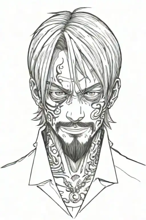 sanji, one piece, no hands, 0 hands, nothing on characters face tattoo design idea