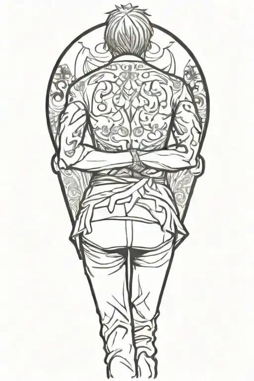 Vinsmoke Sanji in anime one piece in the middle with his back turned against the view tattoo design idea