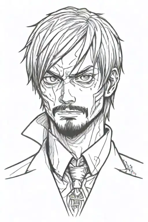 sanji one piece drawn in helltaker style , no hands, 0 hands tattoo design idea