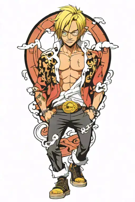 sanji one piece in cartoon style , no hands, 0 hands tattoo design idea